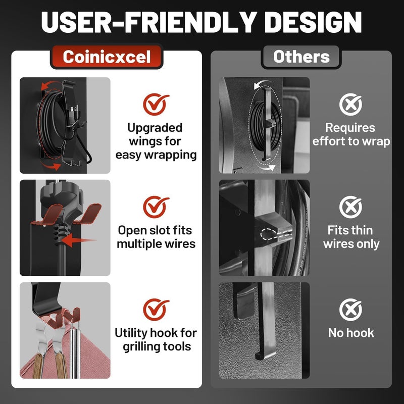 Coinicxcel All-Metal Magnetic Power Cord Organizer with Strong Magnet, Cable Holder for Most Wood Pellet Grill Smoker with Open Plug Slot & Hook, Suit for Traeger Grill Accessories, BBQ Accessories - Image 5